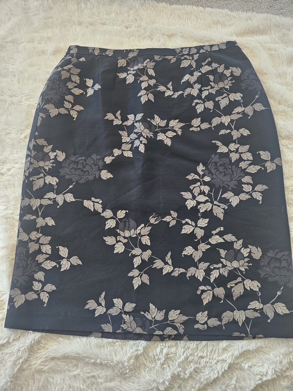 Linda Allard Ellen Tracy Black & Taupe Floral Jacquard Pencil Skirt Size 16